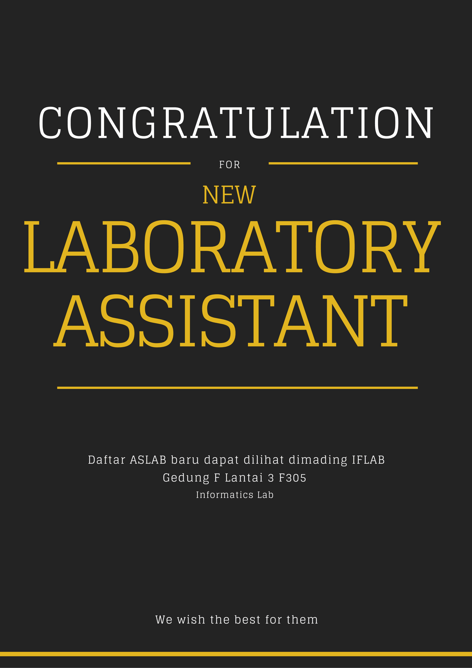 Announcement of Informatics Laboratory Assistant 2016/2017